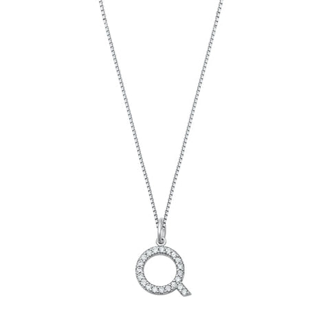 Sterling Silver Clear CZ Q Initial Necklace