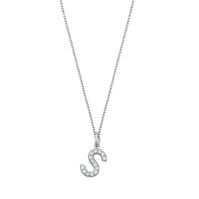 Sterling Silver Clear CZ S Initial Necklace