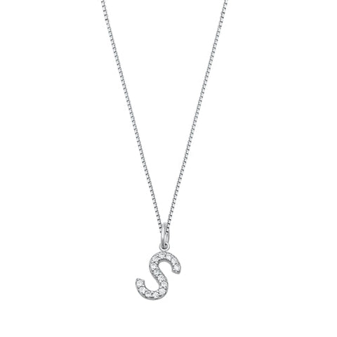 Sterling Silver Clear CZ S Initial Necklace