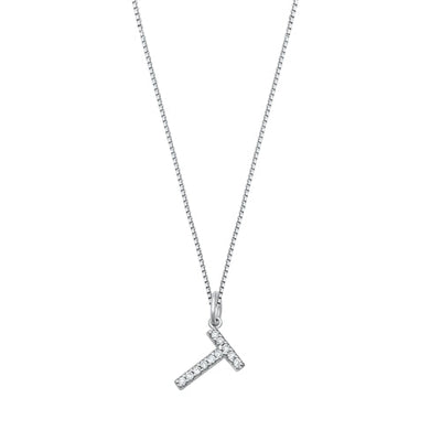 Sterling Silver Clear CZ T Initial Necklace