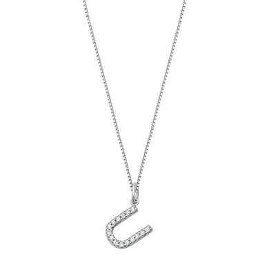 Sterling Silver Clear CZ U Initial Necklace