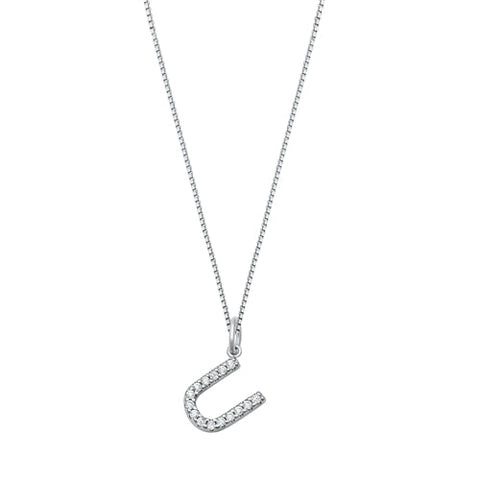 Sterling Silver Clear CZ U Initial Necklace