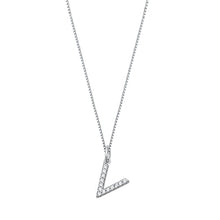 Load image into Gallery viewer, Sterling Silver Clear CZ V Initial Necklace