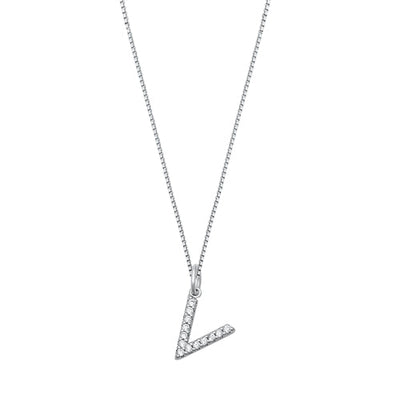Sterling Silver Clear CZ V Initial Necklace