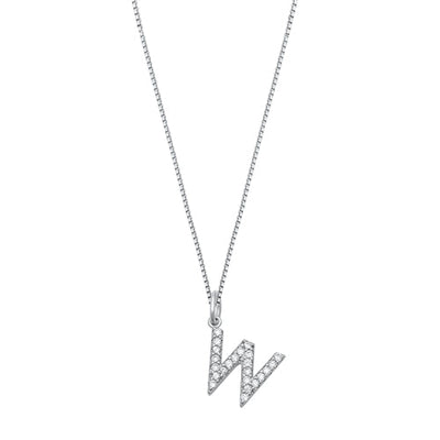 Sterling Silver Clear CZ W Initial Necklace
