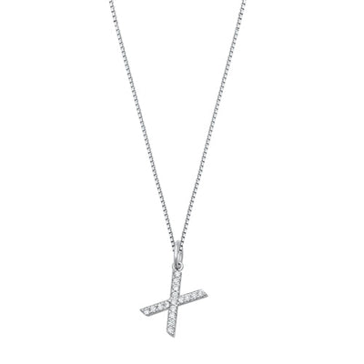 Sterling Silver Clear CZ X Initial Necklace