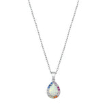 Sterling Silver Tear Drop White Lab Opal And Multi Colored CZ Necklace