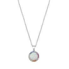 Load image into Gallery viewer, Sterling Silver Round White Lab Opal And Multi Colored CZ Necklace