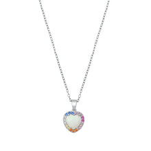 Load image into Gallery viewer, Sterling Silver Heart White Lab Opal And Multi Colored CZ Necklace
