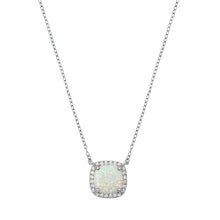 Load image into Gallery viewer, Sterling Silver Square White Lab Opal And Clear CZ Necklace