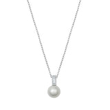 Sterling Silver Round Pearl And Clear CZ Necklace