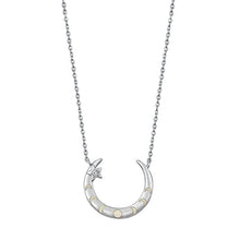 Load image into Gallery viewer, Sterling Silver Moon Phases White Lab Opal And Clear CZ Necklace