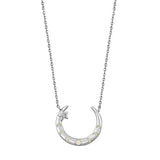Sterling Silver Moon Phases White Lab Opal And Clear CZ Necklace