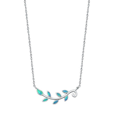 Sterling Silver Blue Lab Opal Tree Branch Necklace