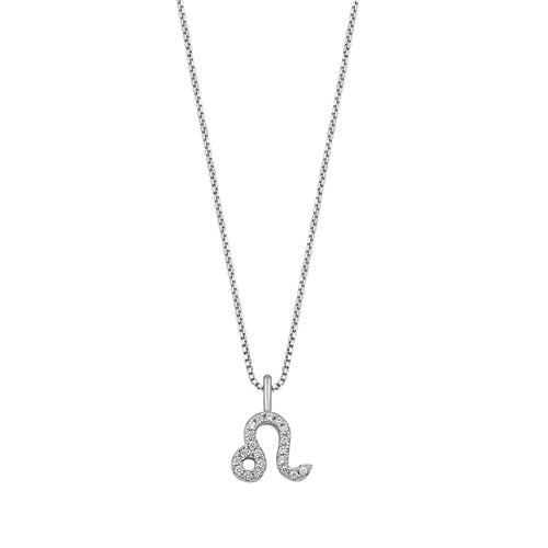 Sterling Silver Rhodium Plated Leo Clear CZ Zodiac Sign Necklace