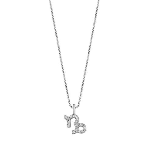 Sterling Silver Rhodium Plated Capricorn Clear CZ Zodiac Sign Necklace