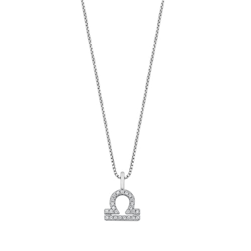 Sterling Silver Rhodium Plated Libra Clear CZ Zodiac Sign Necklace