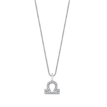 Load image into Gallery viewer, Sterling Silver Rhodium Plated Libra Clear CZ Zodiac Sign Necklace