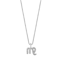 Load image into Gallery viewer, Sterling Silver Rhodium Plated Virgo Clear CZ Zodiac Sign Necklace