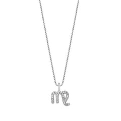 Sterling Silver Rhodium Plated Virgo Clear CZ Zodiac Sign Necklace