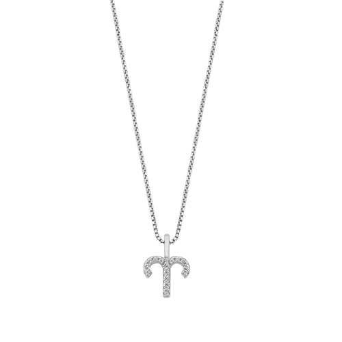 Sterling Silver Rhodium Plated Aries Clear CZ Zodiac Sign Necklace