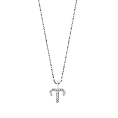 Sterling Silver Rhodium Plated Aries Clear CZ Zodiac Sign Necklace