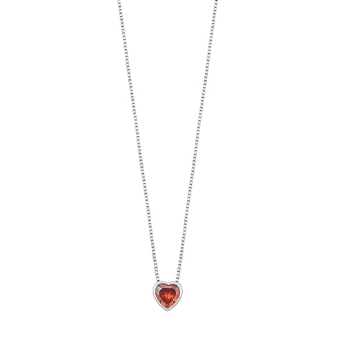 Sterling Silver Rhodium Plated Heart Garnet CZ Solitaire Necklace