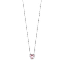 Load image into Gallery viewer, Sterling Silver Rhodium Plated Heart Pink CZ Solitaire Necklace