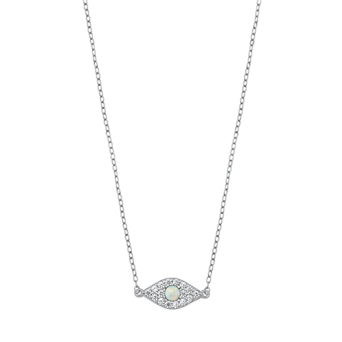 Sterling Silver Eye White Lab Opal And Clear CZ Necklace