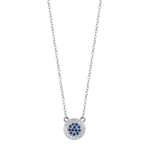 Sterling Silver Round Blue And Clear CZ Necklace