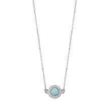 Load image into Gallery viewer, Sterling Silver Rhodium Plated Round Genuine Larimar And Clear CZ Necklace