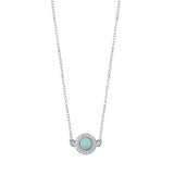 Sterling Silver Rhodium Plated Round Genuine Larimar And Clear CZ Necklace