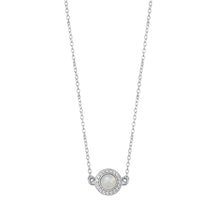 Load image into Gallery viewer, Sterling Silver Rhodium Plated Round Moon Stone And Clear CZ Necklace