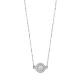 Sterling Silver Rhodium Plated Round Moon Stone And Clear CZ Necklace