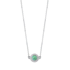 Sterling Silver Rhodium Plated Round Turquoise And Clear CZ Necklace