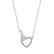 Load image into Gallery viewer, Sterling Silver Rhodium Plated Heart And Infinity Clear CZ Necklace