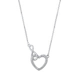 Sterling Silver Rhodium Plated Heart And Infinity Clear CZ Necklace