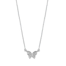 Load image into Gallery viewer, Sterling Silver Rhodium Plated Butterfly Clear CZ Necklace