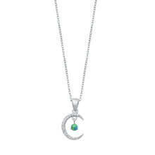 Load image into Gallery viewer, Sterling Silver Oxidized Moon Genuine Turquoise And Clear CZ Necklace