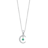 Sterling Silver Oxidized Moon Genuine Turquoise And Clear CZ Necklace