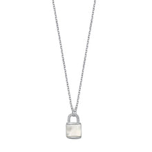 Load image into Gallery viewer, Sterling Silver Rhodium Plated Lock Clear CZ Necklace