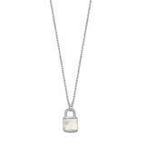 Sterling Silver Rhodium Plated Lock Clear CZ Necklace