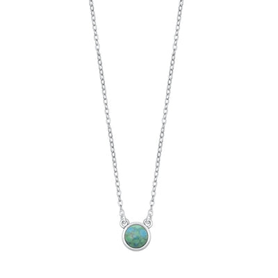 Sterling Silver Round Genuine Turquoise Necklace Length-15+3inches Extension