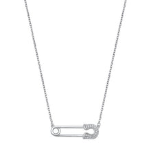 Load image into Gallery viewer, Sterling Silver Rhodium Plated Safety Pin Clear CZ Necklace