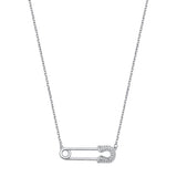 Sterling Silver Rhodium Plated Safety Pin Clear CZ Necklace