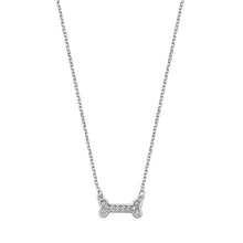 Load image into Gallery viewer, Sterling Silver Rhodium Plated Dog Bone Clear CZ Necklace