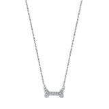 Sterling Silver Rhodium Plated Dog Bone Clear CZ Necklace