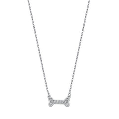 Sterling Silver Rhodium Plated Dog Bone Clear CZ Necklace