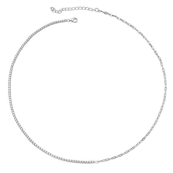 Sterling Silver Rhodium Plated Plain Clear CZ Necklace