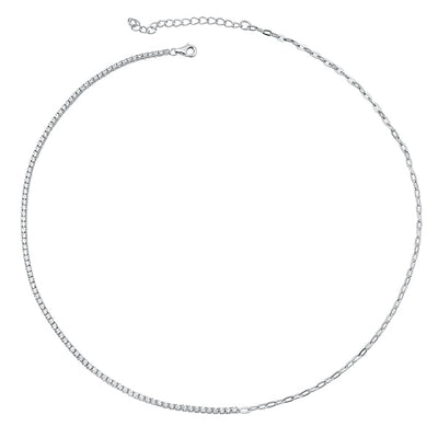Sterling Silver Rhodium Plated Plain Clear CZ Necklace